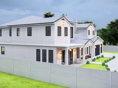 American Style House Exterior 3D Model  Classic Residential Home 3D model