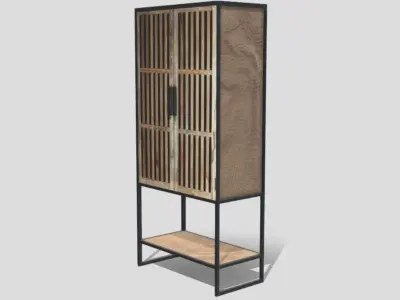 Industrial wooden rectangular closet with black metal structure 3D model
