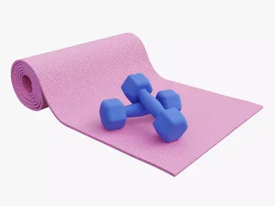 Dumbbells and yoga mat 3D model