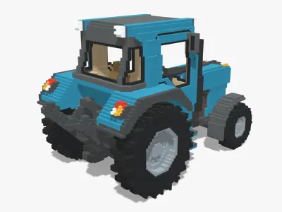 Voxel Tractor Low-poly 3D model