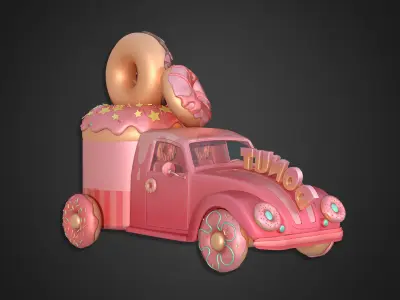 Asset - Cartoons - Food Car -  Car Donut 3D model