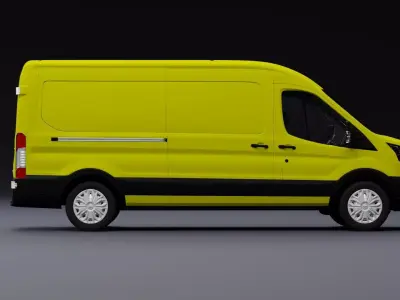 Transit Van Long Truck Yellow 3D model