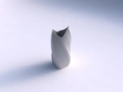 Vase twisted double arc quadratic with extruded vertical lines 3D print model