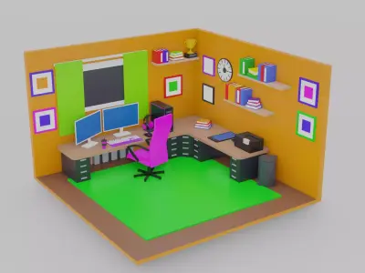 Detailed Working Room  Low-poly 3D model