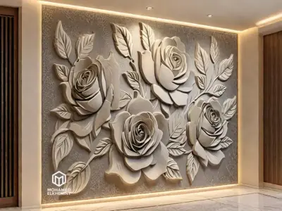  modern rose panel wall decor set relief stl mural CNC 301 3D model