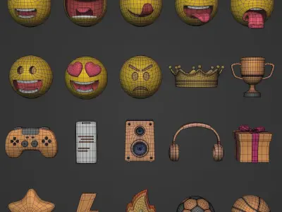 Cartoon Smileys and Icons Pack Low-poly 3D model