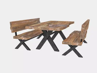 natural wood table  chair Low-poly 3D model