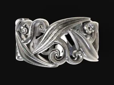 Ring with floral ornament 3D print model 3D print model