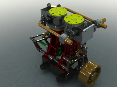 Twin cylinder steam engine 3D model