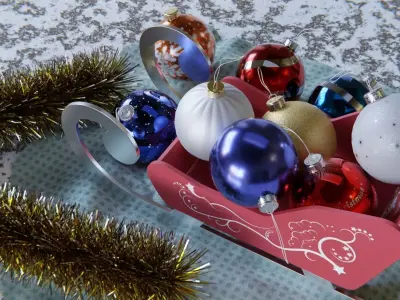 Christmas balls and christmas sleigh 3D Model Collection