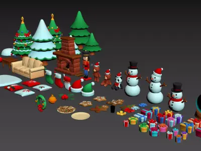 Christmas atmosphere elements tree  socks bells cookies candy 3D model