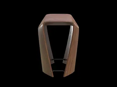Gallery Stool-Walnut lacquered Low-poly 3D model