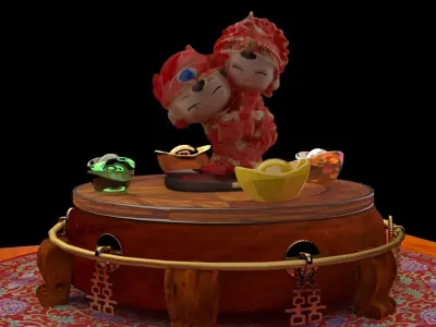 Chinese wedding couple doll figure  3D model