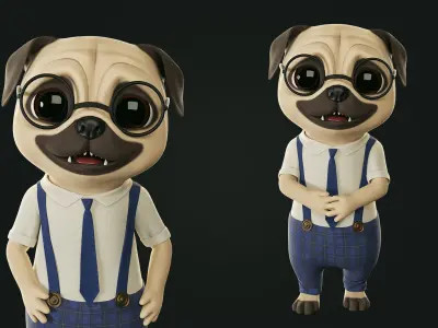Dog pug - Pig Low-poly 3D model