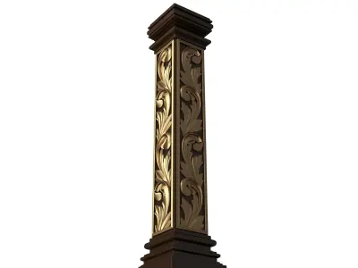 Stair Baluster 03 Red Low-poly 3D model