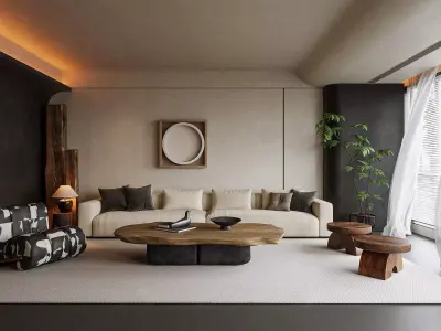 Modern Wabi-Sabi Living Lounge 3D model