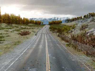 Scenic Autumn Roads through Mountain Valleys Low-poly 3D model