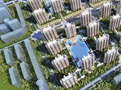 Contemporary High-Rise Residential Masterplan 3D model