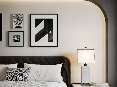 Luxury Black and White Master Bedroom 3D model