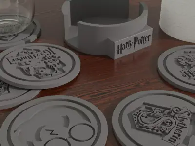 Harry Potter Coaster Set 6 STL Files Custom Hogwarts Case   3D print model