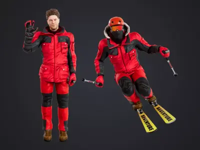 Male Skier Rigged Low-poly 3D model