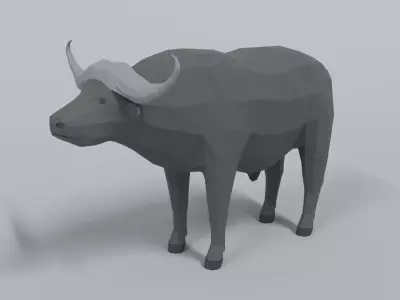Low Poly Cartoon African Buffalo Low-poly 3D model