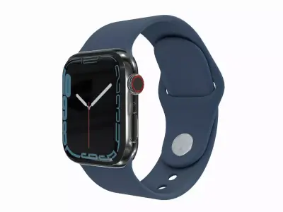 Apple Watch 7- Silver Stainless Steel Case Abyss Blue Sport Band Low-poly 3D model
