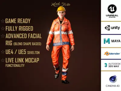 High Quality Female Worker Low-poly 3D model