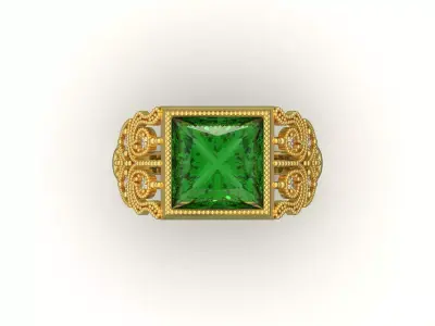 stl 3dm gold Ring Square Emerald Ottoman Setting model jr00253 3D print model