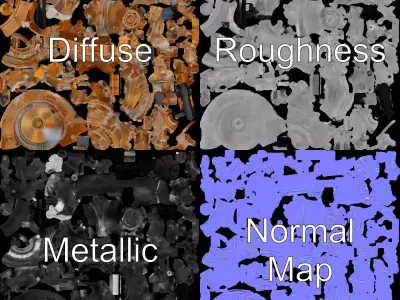 Steampunk Engine Model Pack with Realistic Brass Finish Low-poly 3D model