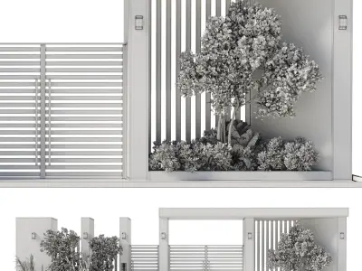 Door outdoor entrance and fence and graden 06 Low-poly 3D model