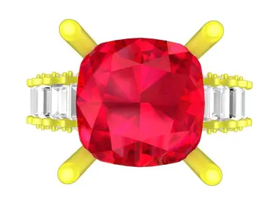 7050 Luxury Korean baguette diamond women ring 3D print model