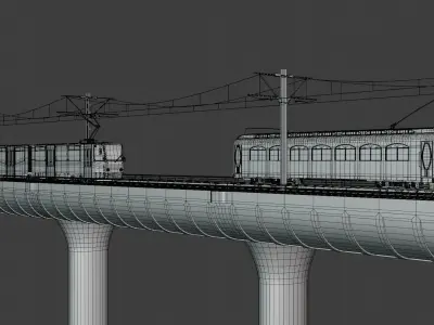 Bridge with historical and modern tram 3D model