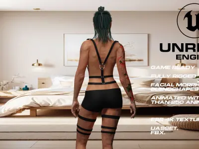 Tattoo girl full rigged - game ready - animated  Low-poly 3D model