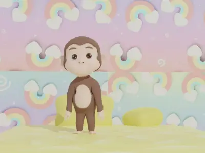 Cute little monkey and stylized  Low-poly 3D model