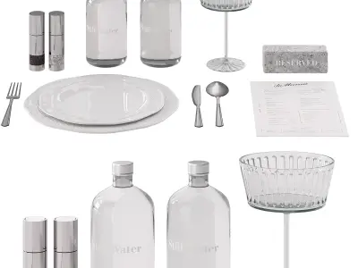 Restaurant Tableware Grey and White 3D model
