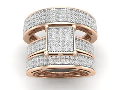 AV 658 Diamond Coordinated Wedding Trio Ring Set 3D print model