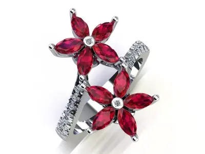 Two flower gem ring 3D print model