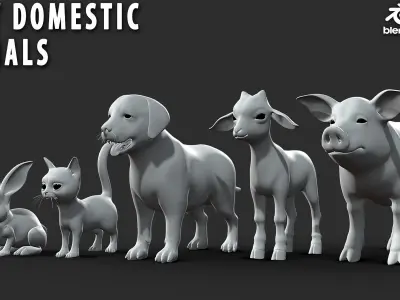 6 Baby Animal Domestic  Low-poly 3D model