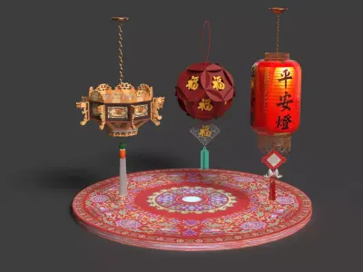 Chinese  red lanterns  Low-poly 3D model purchase