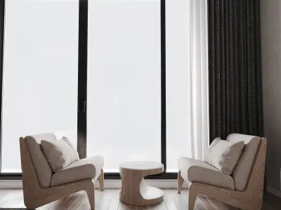 Corona Render Interior Bedroom Modern Beige 3D model 3D model