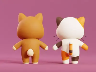 Cartoon Cat and Dog Shiba Chibi Kawaii Characters  Animals Pack  Low-poly 3D model