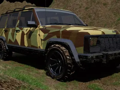 Military Jeep and forest environment 3D model