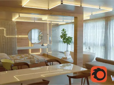 Bedroom Wood Interior 3D model