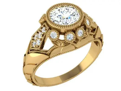 Round Diamond Milgrain Ring 3819 3D print model