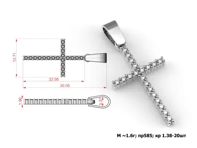 G0451 diamond cross pendant Free 3D print model
