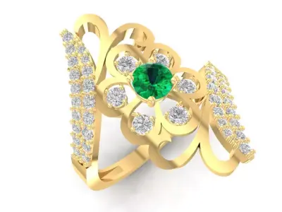 Luxury Floral Emerald Diamond Ring for Women   1129 3D print model