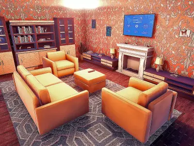 Realistic House Interior and Exterior Low-poly 3D model