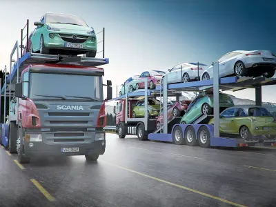 Car transporter for several vehicles 3D model