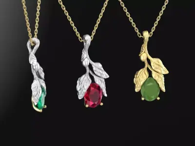 Pendant Flower with emerald 3D print model